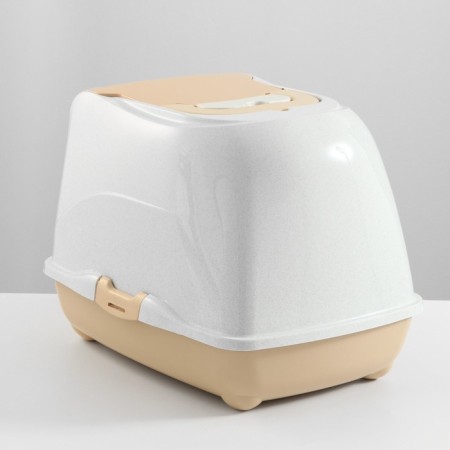 Domik toilet for cats closed with a door 50*38*37 cm, beige-white-3