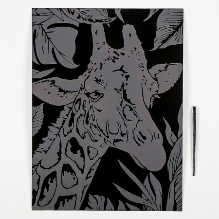 Scretching, engraving - 30 × 40 cm "Neon animals" "Giraffe"-1