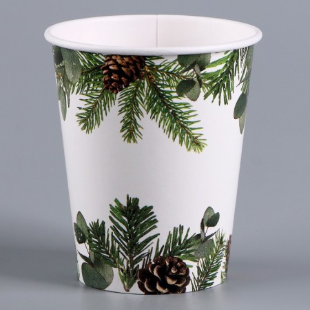 A single -paper cup "Happy New Year", spruce branches-1