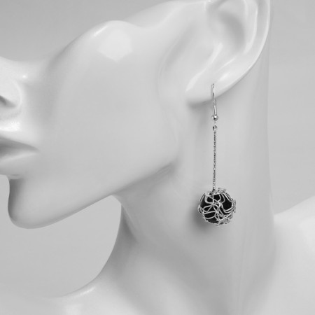 Hanging earrings “wandered car”, black color in silver, 6.5 cm-8