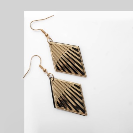 Hanging earrings "rhombus" double, the color is golden-black, 6 cm-1