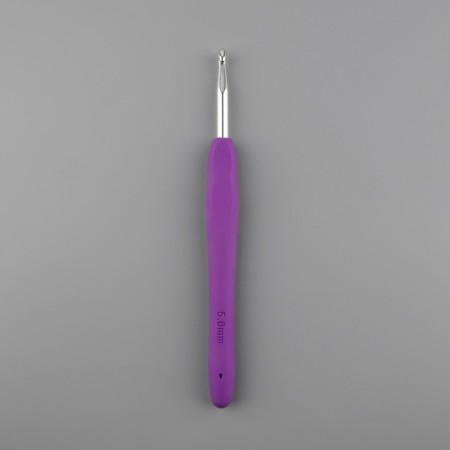 Knitting hook, with silicone handle, d = 5 mm, 14 cm, purple color-2