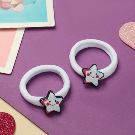 Hair elastic band "Tenderness" (set 2 pcs) asterisk, 4 cm, white-1