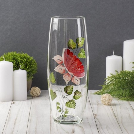 Vase "Barrel" rose, transparent (manual manuscript) 26cm