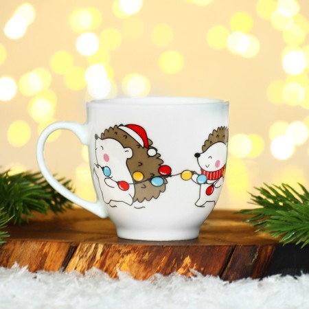A set of ceramics "Hedgehog", a mug of 180 ml 2 pcs, a spoon 2 pcs, the color is white-9