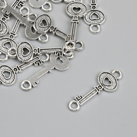 Connector for creativity Metal 2 ears "Key with heart" 3.5x1.2 cm-1