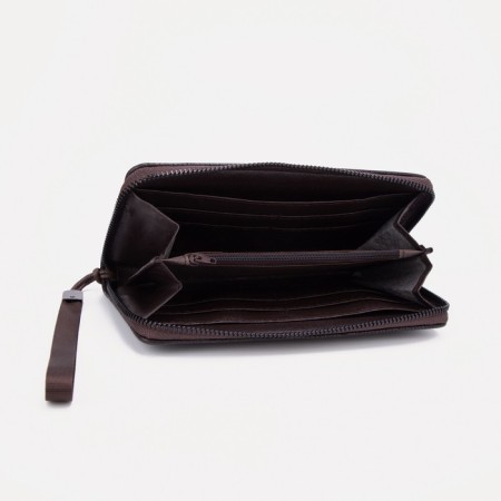 Male purse with lightning, department for bills, for cards, for coins, brown color-2