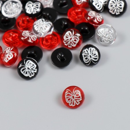 Buttons plastic on midnight "Silver butterfly" Color Mix set 40 pcs 1.2x1.2 cm-1