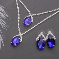 Set 2 objects: earrings, “jacqueline” necklace, oval, white-blue color in silver, 45 cm