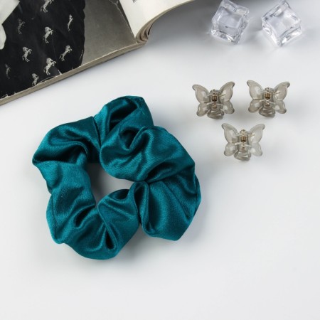 Hair set "Jesse" (elastic band 7 cm, 3 crab 2 cm) Green-1