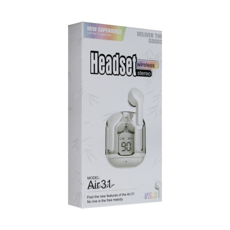 Wireless headphones Air31, TWS, vacuum, BT 5.0, 45/230 mAh, transparent, white-7