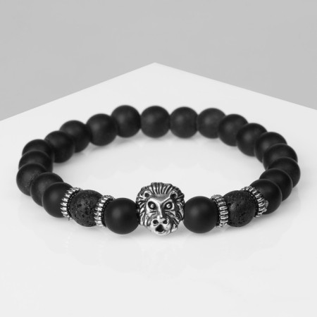 Bracelet unisex "lava" lion, black color with silver, d = 7 cm