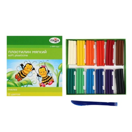 Soft plasticine (wax), 12 colors, 180 g, gamma "bee", with a stack