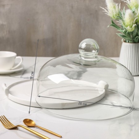 Ceramic dish with a lid-pipe for desserts Valencia, 31 × 28 × 19 cm, white color-3
