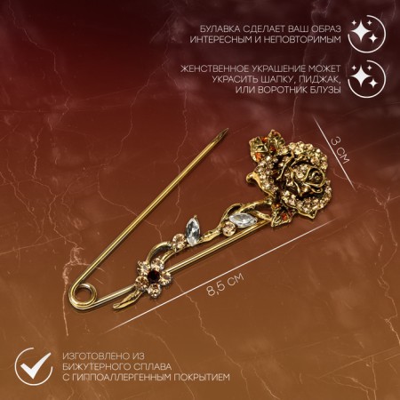 Pin "Rose Flower", 8.5 cm, colored in black gold-1