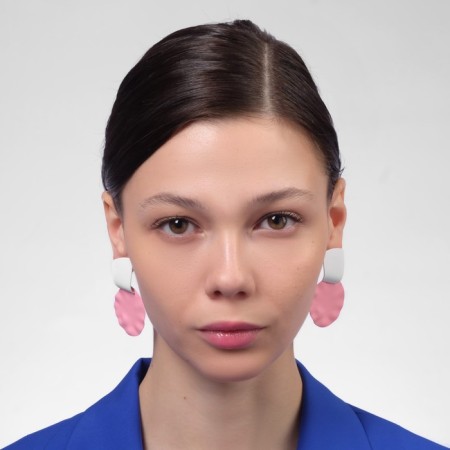 Earrings Metal "brightness" geometry, crumpled circle, white-pink color-3