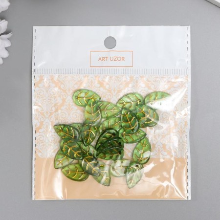Beads for creativity Plastic "Green sheet with gold veins" set of 25 pcs 1.7x1.1x0.3cm-2