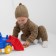 Combineson children with a hat knitted minaku, height 62-68, brown color