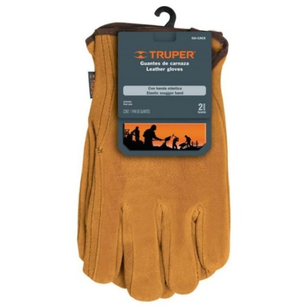 Genuine leather gloves, elongated cuffs, with lining, Truper-1