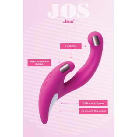 Ergonomic vibrator for double stimulation Jos Javi, silicone, pink, 22 cm-3
