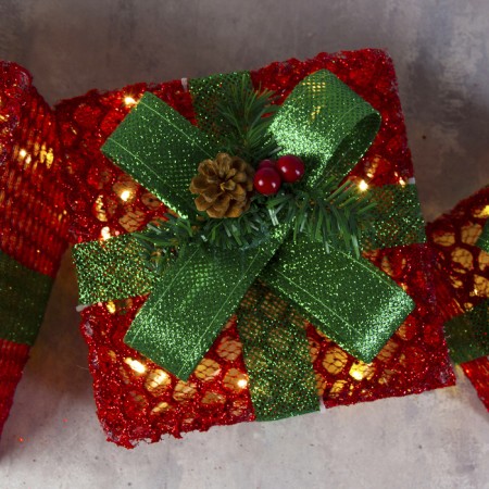 LED figure “Gifts with a green tape” 15, 20 cm, textiles, metal, 220 V, glow warm white-2