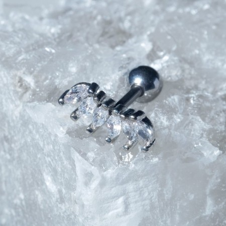 Piercing in the ear (Helix) “Leaves”, l = 1.4cm, white color in silver-1
