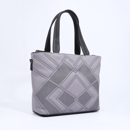 Bag "Golden Rain" with a zipper, 2 outer pockets, a long belt, color gray color-2