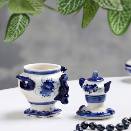 Souvenir "Samovar", Small, Gzhel, Porcelain, 12x10 cm-2