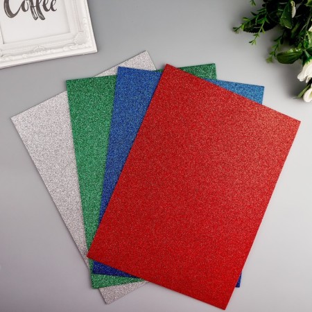 Soft color plastic with A4 sparkles, set 4 pcs