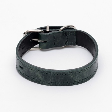 Collar leather two-layer 3 cm, Osh 35-47 cm, emerald-1