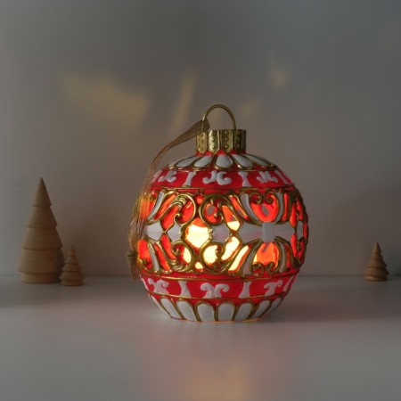 Souvenir Polystone Light "New Year's ball red with white patterns" 16.5x16.5x20 cm-3