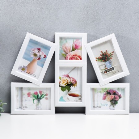 Photo frame plastic in 6 photos 10x10, 10x15 cm "Black Line" White 33x48 cm