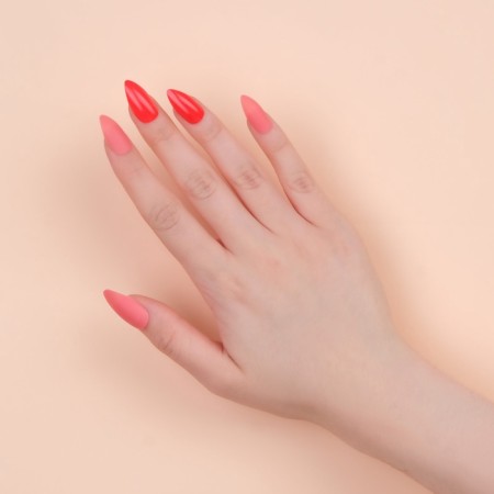 False nails, 24 pcs, with adhesive plates, almond shape, neon/matte pink color-13