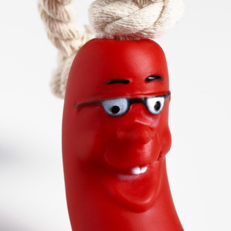 Toy "Sausage with glasses on rope" for dogs, 14 cm-3