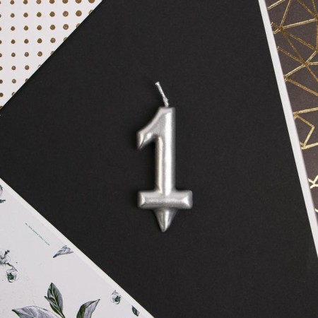 Candle for the cake, number "1", silver.-2