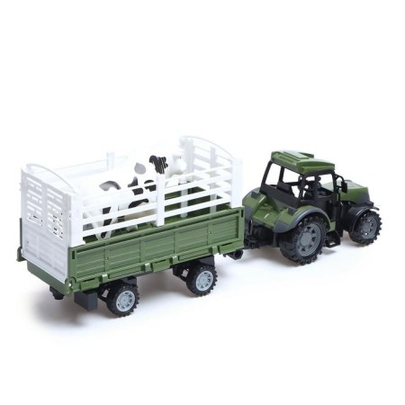 The radio -controlled “farmer” tractor, with a trailer and animal, works from batteries, mix-2