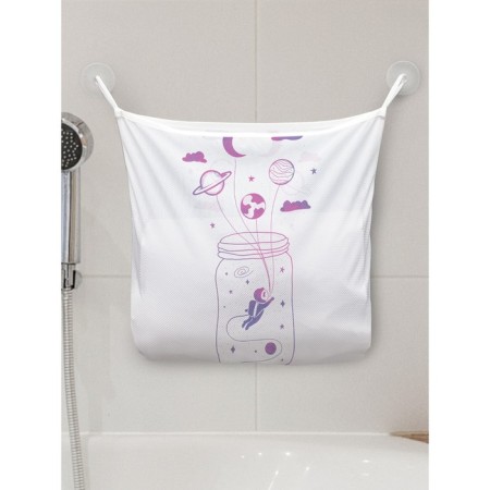 Organizer in a bath on suction cosmos in a bank, for storing toys and trifles, size 33x39 cm