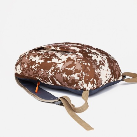A backpack with a zipper, brown color/pixels-4