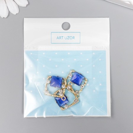 Decor for creativity metal, rhinestones "rhombus with azure" 2.6x2.4 cm-3