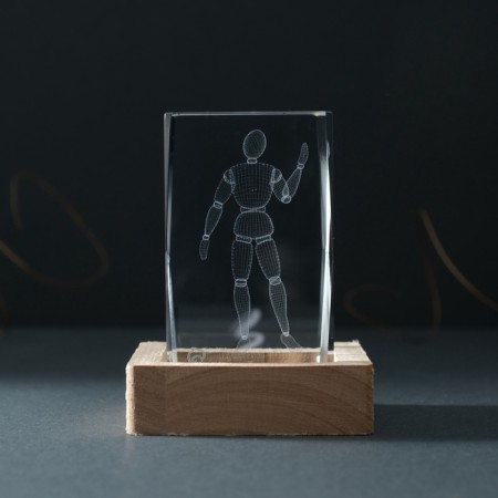 Souvenir Glass backlight "Rectangle. Sharpish person" Standing tree, USB 7x7x10-3