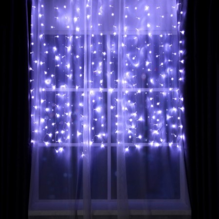 Garland "Curtain" 2 × 1.5 m, IP20, transparent thread, 360 LED, white glow, 8 modes, 220 V