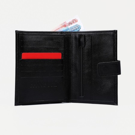 Male purse on the button, 3 in 1, for autocrains, for passport, for bills, black color-3
