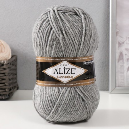Yarn "Lanagold" 51% acrylic, 49% wool 240m/100g (21 gray melange)