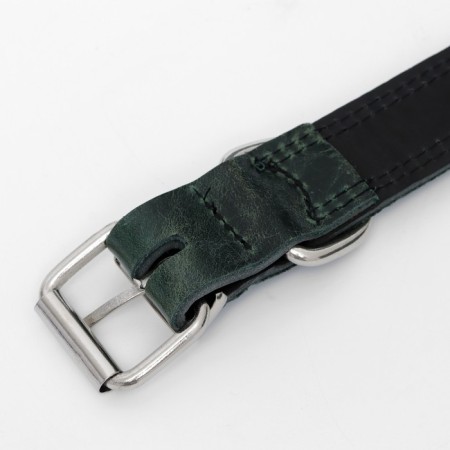 Collar leather two-layer 3 cm, Osh 35-47 cm, emerald-4