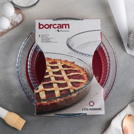 A set of round utensils from heat -resistant baking glass Borcam, 2 items: 1.6 liters, 2.6 liters-4