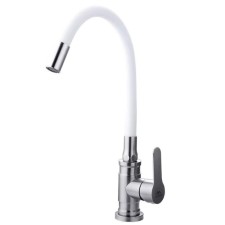 Fashun A54401-8 kitchen mixer, single-legged, flexible spout, stainless steel, white