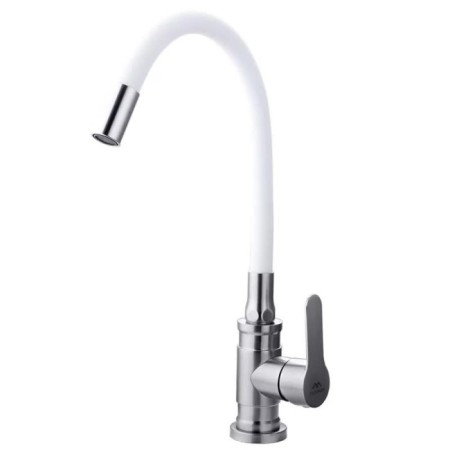 Fashun A54401-8 kitchen mixer, single-legged, flexible spout, stainless steel, white