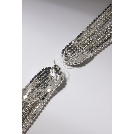 Hanging earrings with rhinestones "ice" semicircle, white color in silver-6