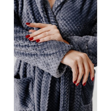 Women's robe with a hood, size 56, dark gray color-5