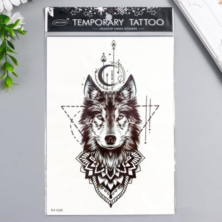 Tattoo on the body Black "Wolf and Symbols" 21x15 cm-2